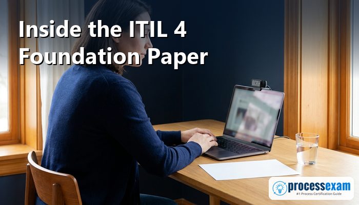 ITIL 4 Foundation exam guide cover showing a professional keeping service gears running smoothly