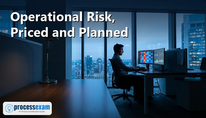 Risk analyst reviewing an operational risk heat map on two monitors