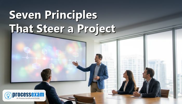 Project manager walking a project board through a stage plan in a meeting room