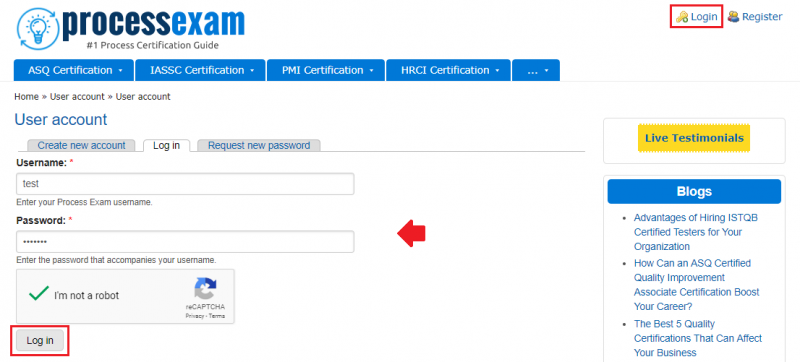 Help - Process Exam Login Page