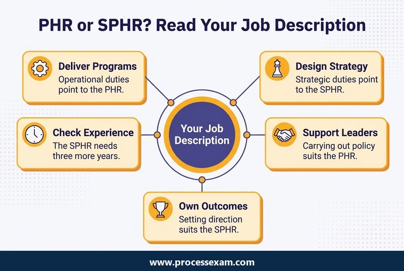 PHR or SPHR? Read Your Job Description infographic with five labelled points