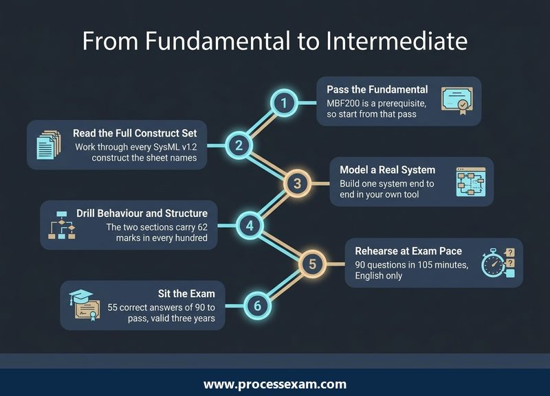 Roadmap of six steps from the OCSMP Fundamental pass to sitting the Intermediate exam