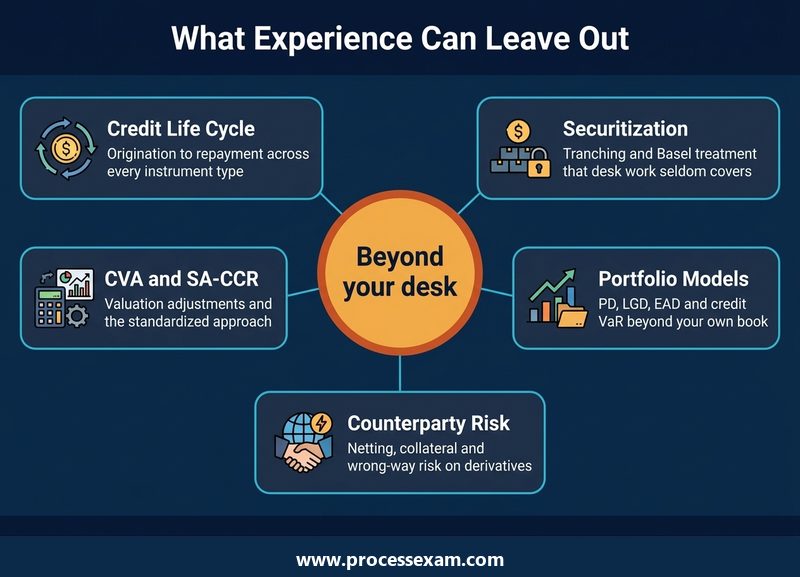 Dark hub infographic of five CCRM topics that daily credit work can leave out