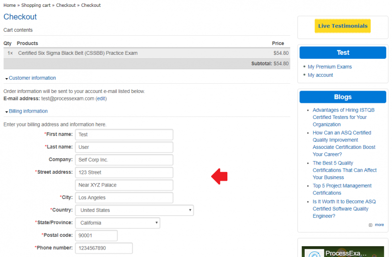 Help - Process Exam Checkout Page 1