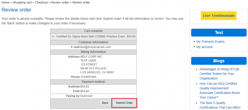 Help - Process Exam Review Order Page