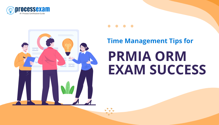 Illustration of professionals collaborating with a presentation board, highlighting time management tips for PRMIA ORM exam success.