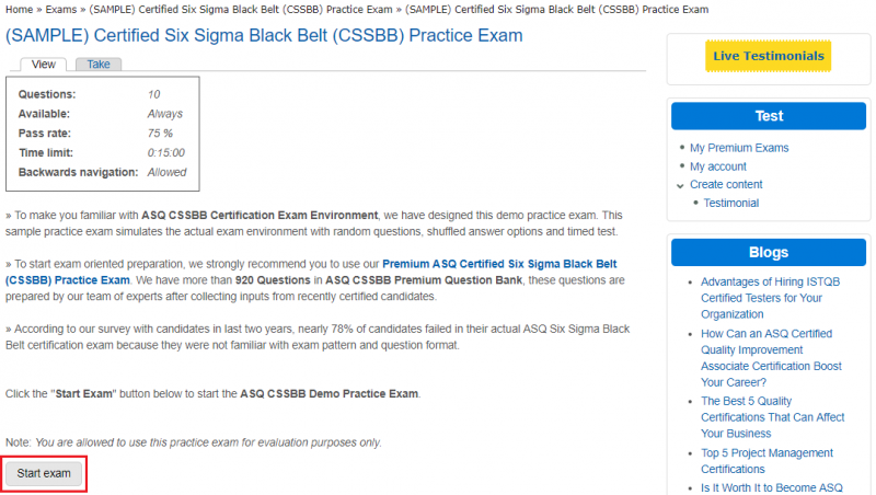 Help - Process Exam Demo Exam Page